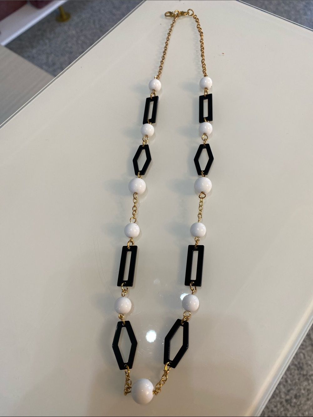 Geometric Black & White Bead Necklace
